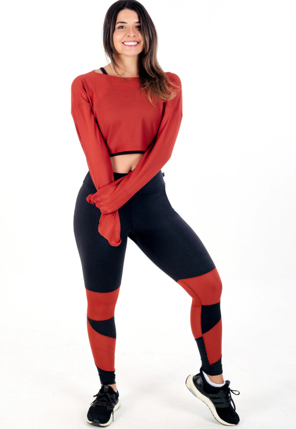 Conjunto Cropped Manga Longa e Calça Legging Terracota