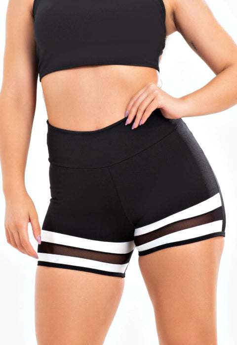Short Fitness Preto Detalhe Branco