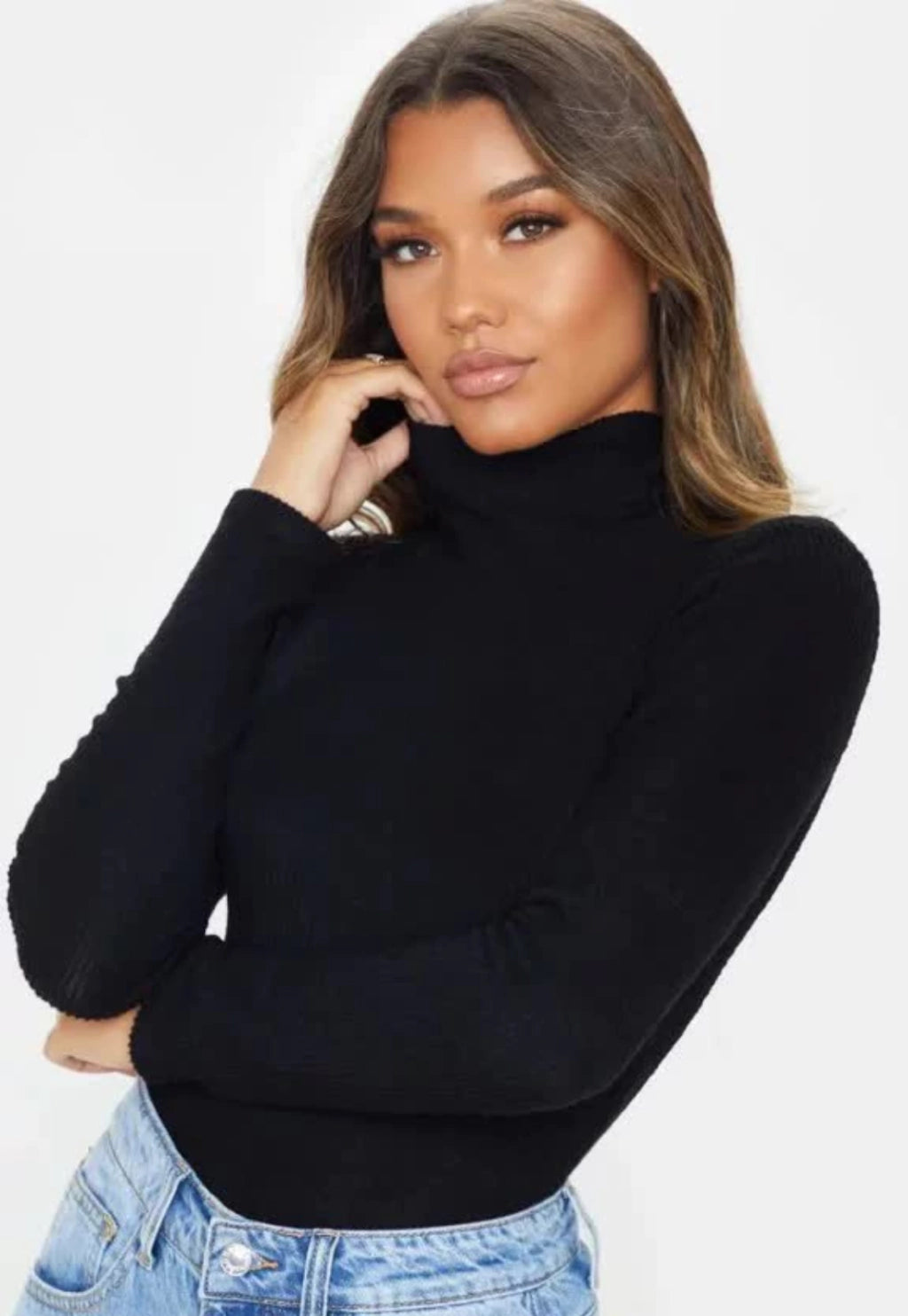 Body Canelado Manga Longa Gola Alta