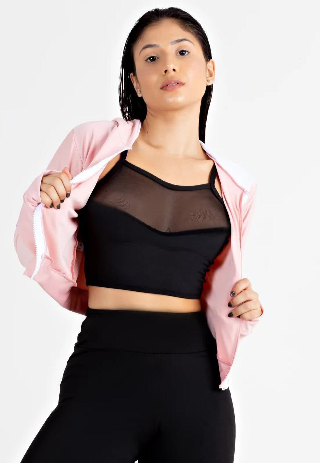 Casaco Fitness Rosê com Branco