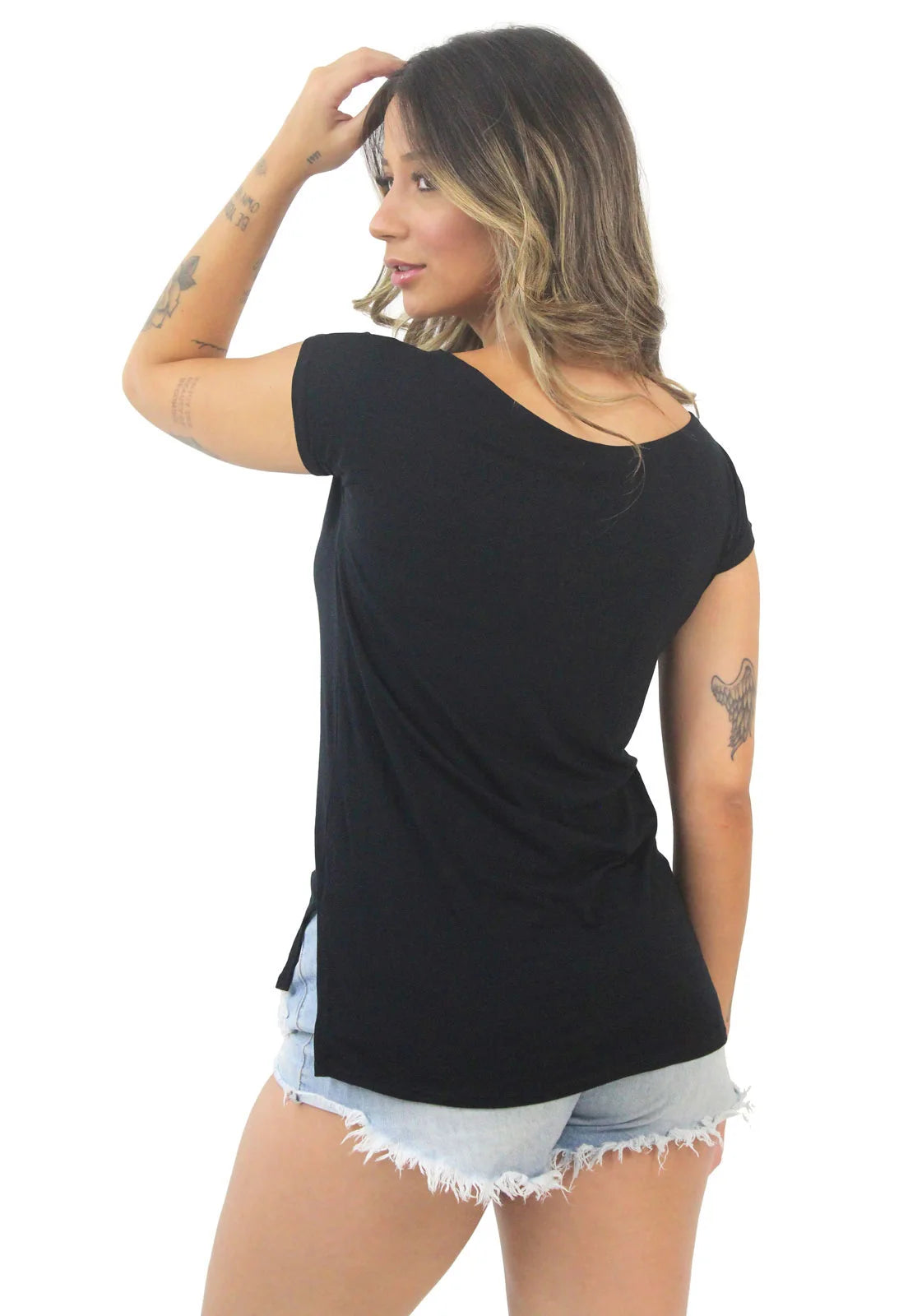 Blusa Lisa Manga Curta Preta