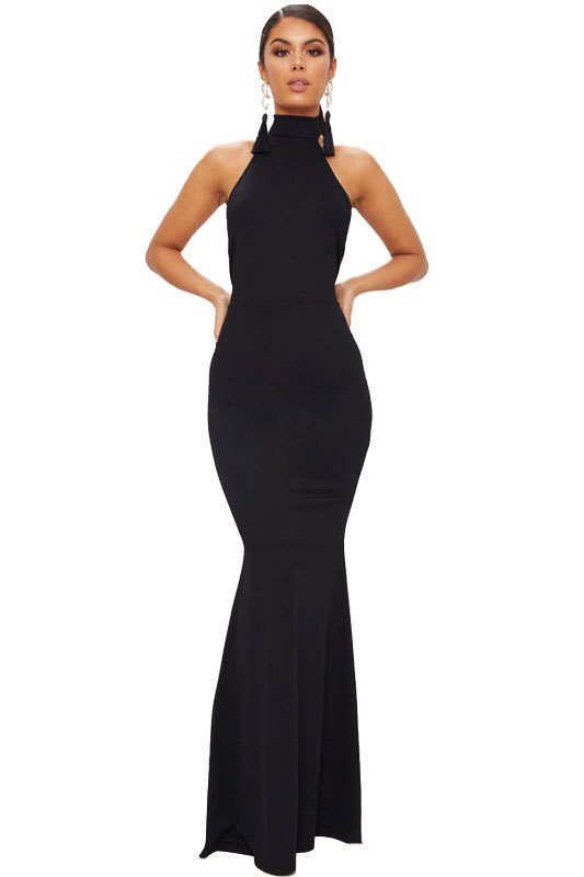 Vestido Longo Gola Alta Social