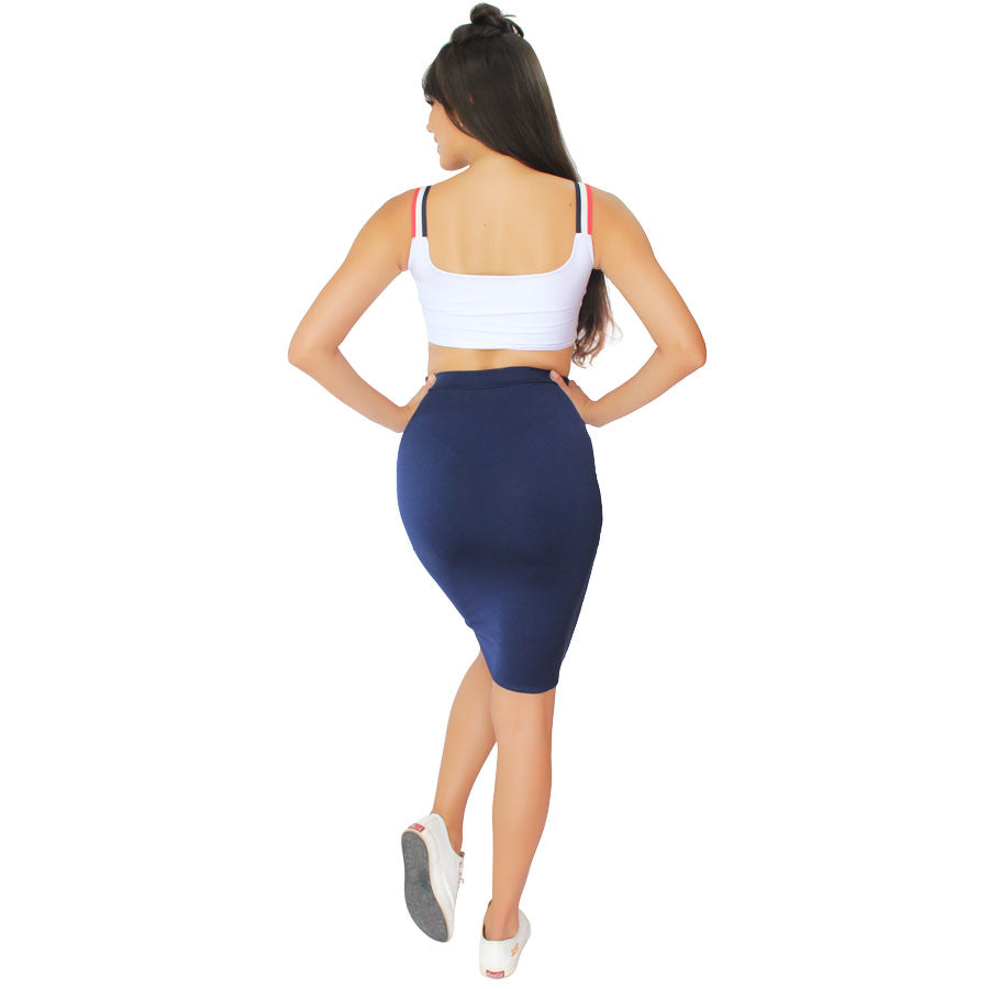 Conjunto Saia Tubinho e Cropped Com Listras